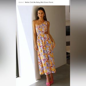 Hello Molly Yellow & Purple Floral One-Shoulder Midi Dress